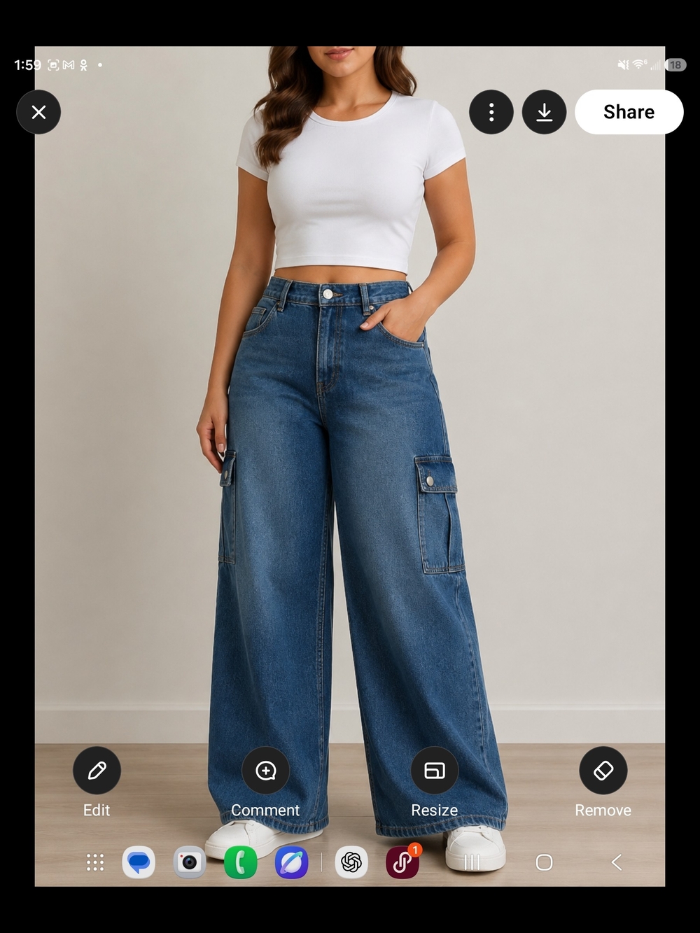 HALARA Medium Blue High-Rise Wide Leg Cargo Jeans